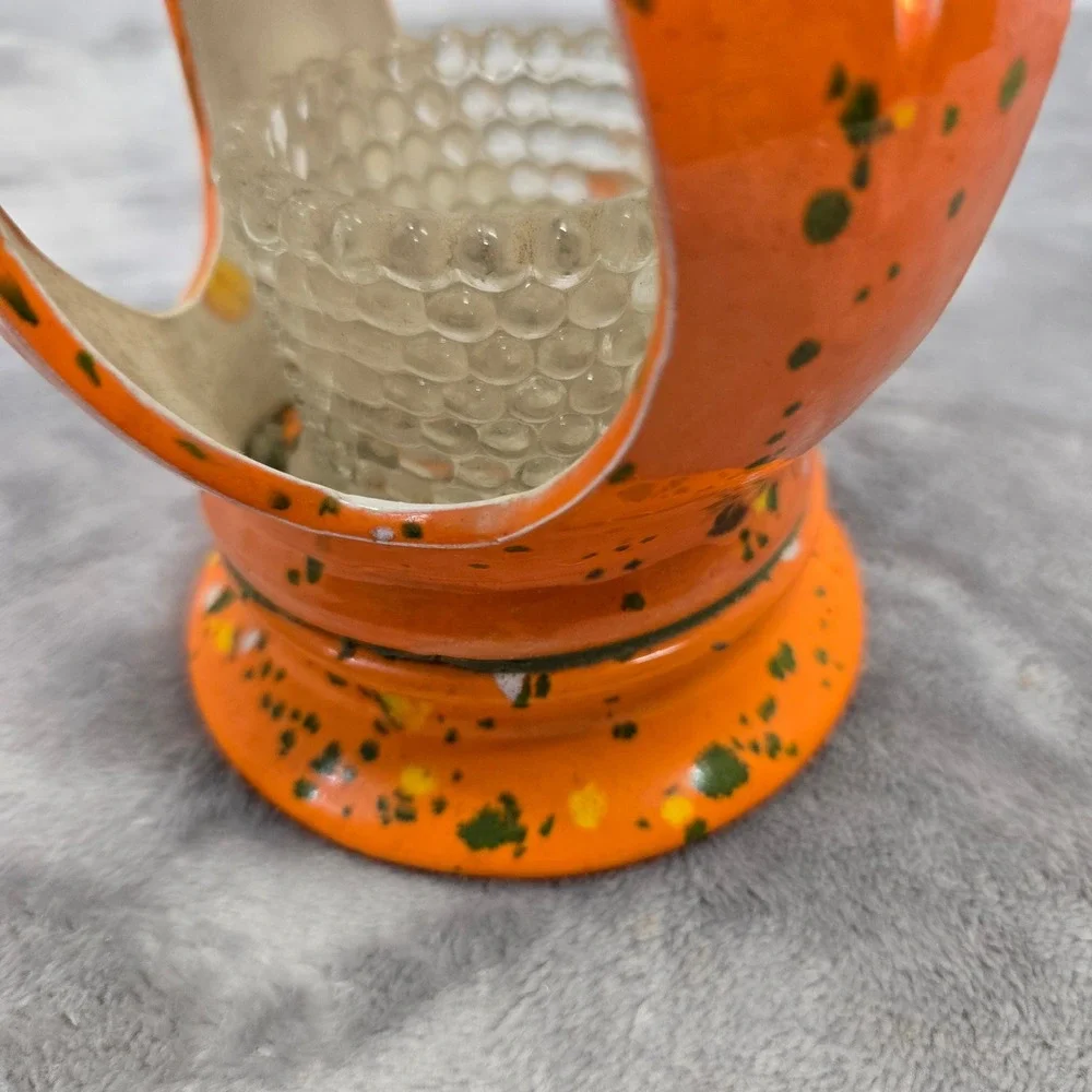 Vintage‎ Orange Splatter Ceramic Tea Light Lantern with Hobnail Glass Insert